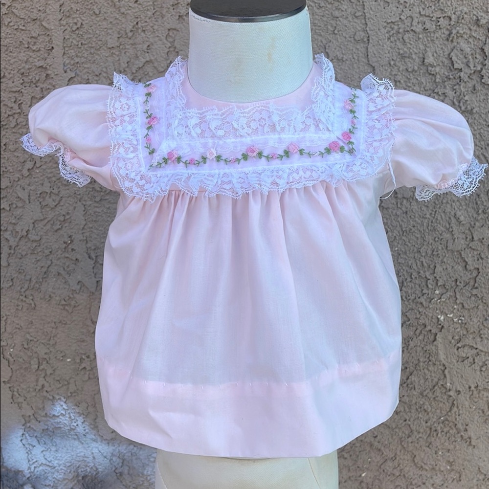 Vintage Alexis Pink Embroidered Blouse with Puff Sleeves Sz 3M